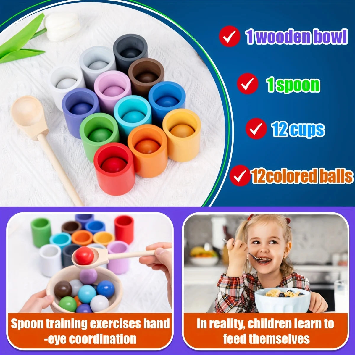 Wooden Rainbow Color Sorting Toy