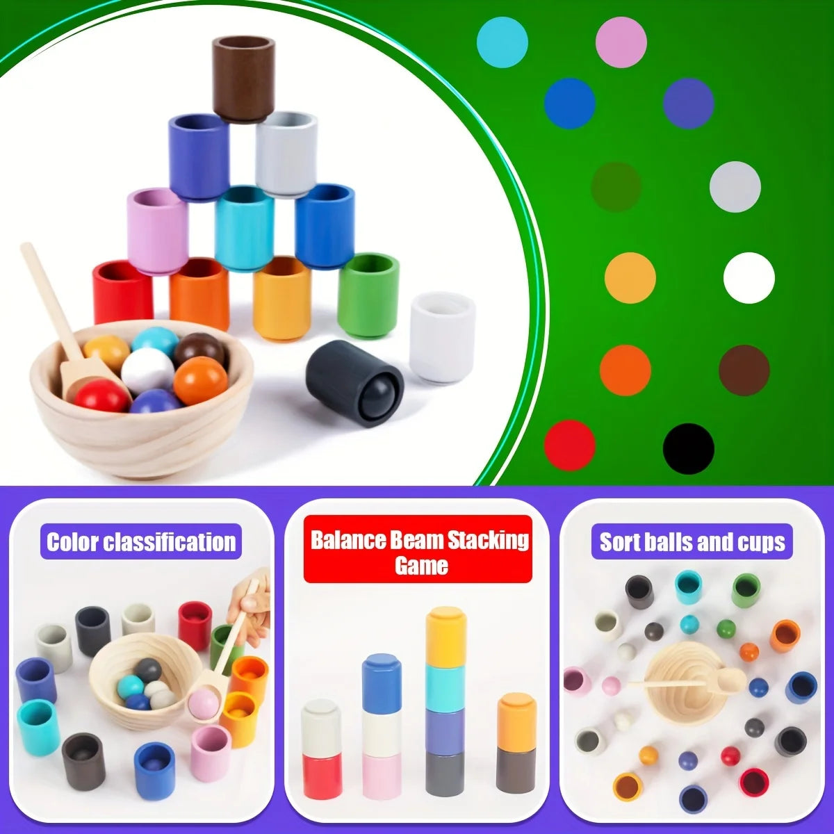 Wooden Rainbow Color Sorting Toy